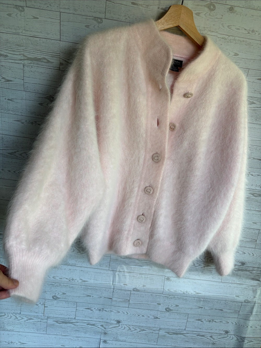 Pastel Pink Angora Cardigan Sweater Coat Jacket small Vintage Venesha - Picture 4 of 8